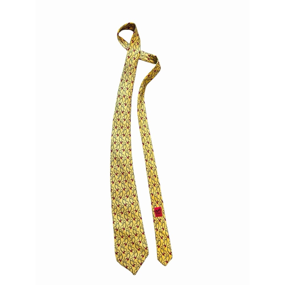 Hermès Yellow Equestrian Horsebit Bridle Silk Tie 643 TA Paris France Pink Black